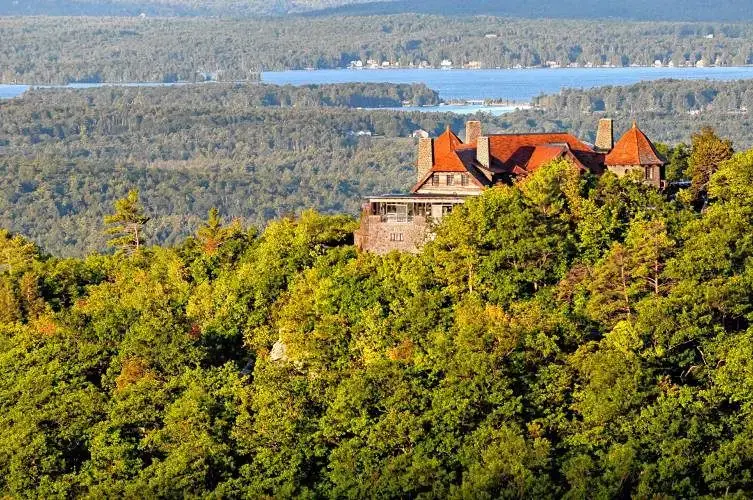 Aerial View of Historic Castle in the Clouds in the Fall